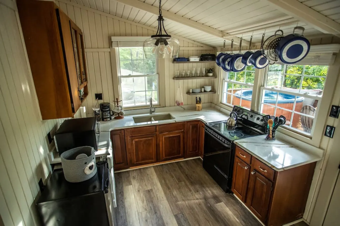 Our vaulted ceilings makes the cozy cabin feel larger than life.