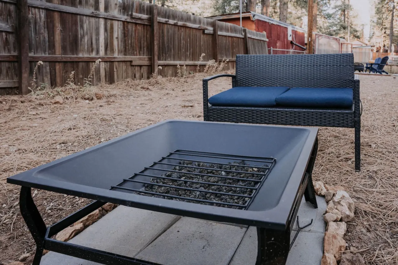 The backyard with fire pit.